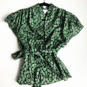 Anthropologie Odille Green Silk Blouse Size 0